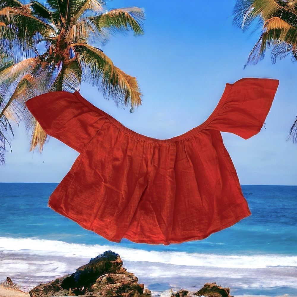 Billabong Orange Off Shoulder Top Blouse Shirt Tangerine Orange Size Medium - Picture 4 of 6
